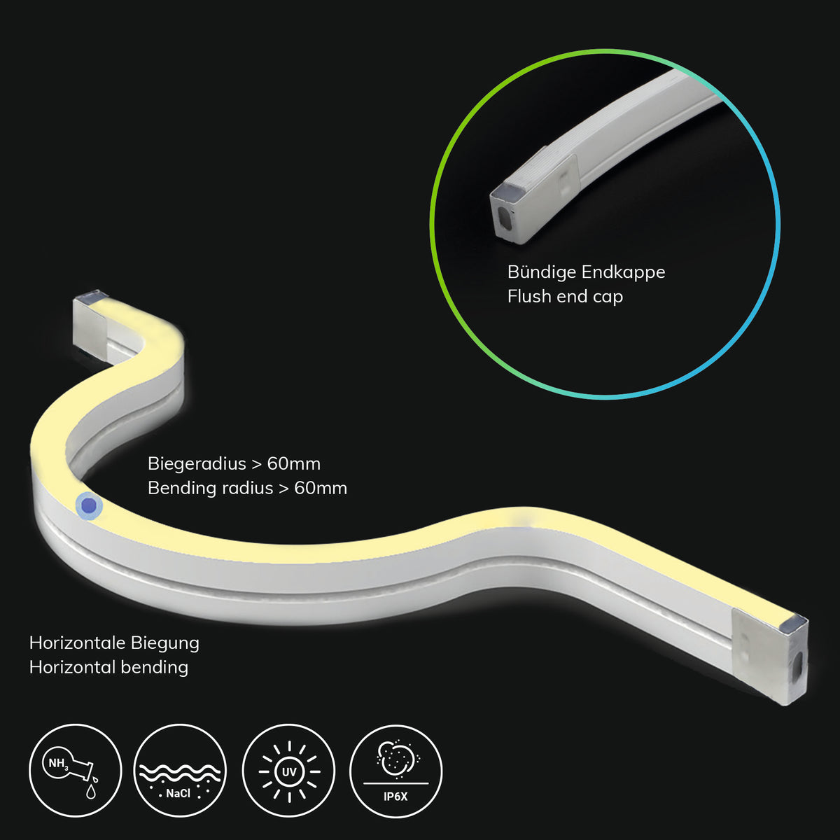 NeonPRO930 Custom | LED-strip | neon B04H08 | 3000K | 10W/m | 180 LED/m | 24V | IP67