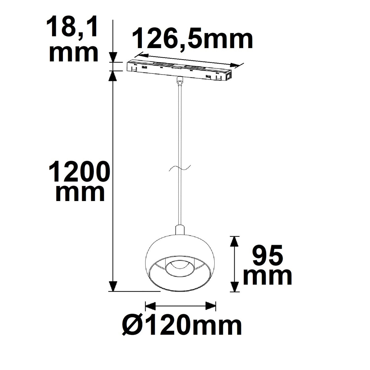 Track48 Circle | Hanglamp | DALI dimbaar | 8W | 3000K | zwart | 45° | 48V