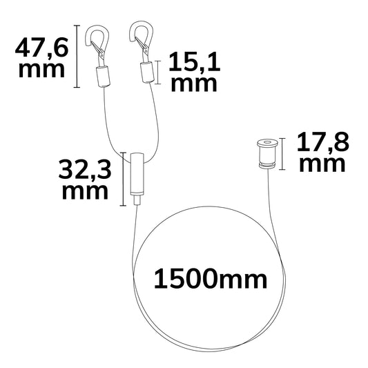 Installatiemateriaal | Y-kabelophanging | met karabijnhaak | staalkabel 1,5m | 2 stuks