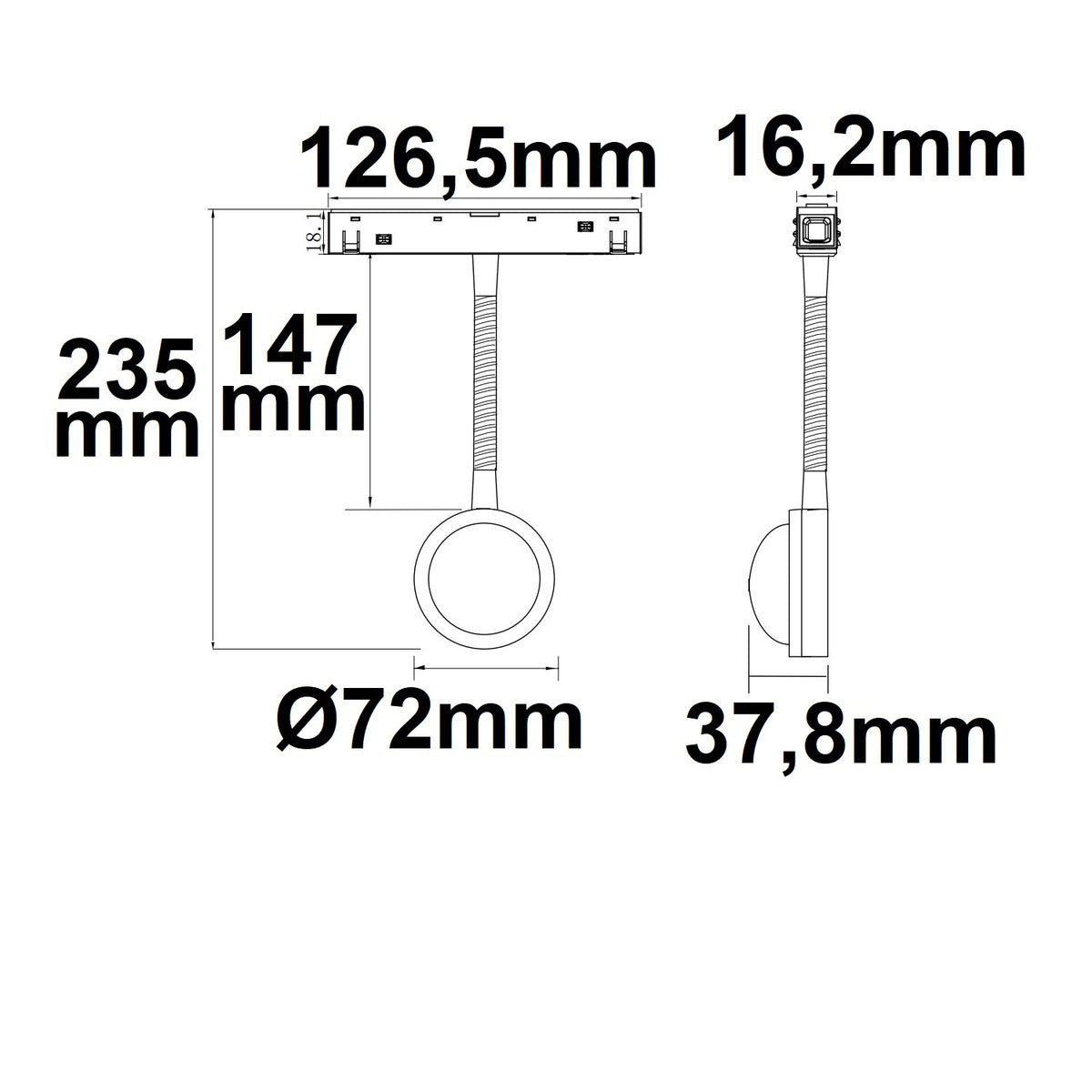 Track48 Sunglow | Railspot | flexibel | DALI dimbaar | 5,5W | 2000K | 160° | zwart