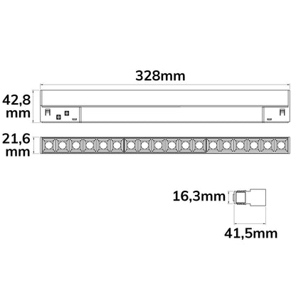 Track48 | Lineaire armatuur | 32cm | UGR<19 | CRI90 | Line+ | DALI dimbaar | 18W | 36° | 48V