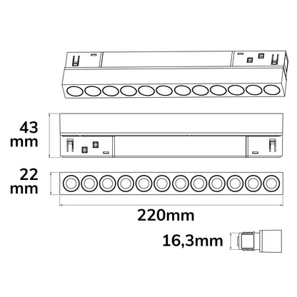 Track48 Grid Light | Railspot | 22cm | UGR<19 | CRI90 | DALI dimbaar | 12W | 36°