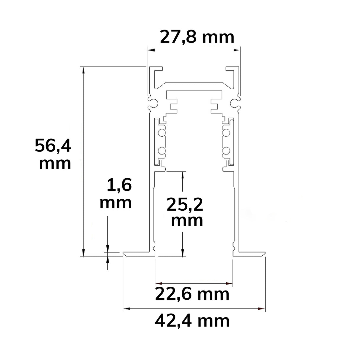 Track48 | Rail | inbouw | 4-polig | 48V | 200cm
