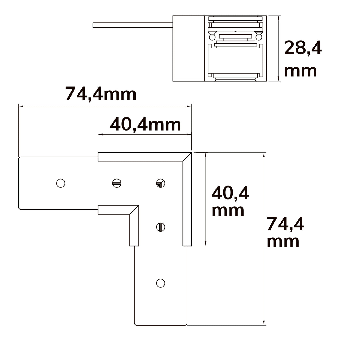 Track48 | Railaccessoire | hoek 90° horizontaal | opbouwrail Flat | niet stroomvoerend | wit