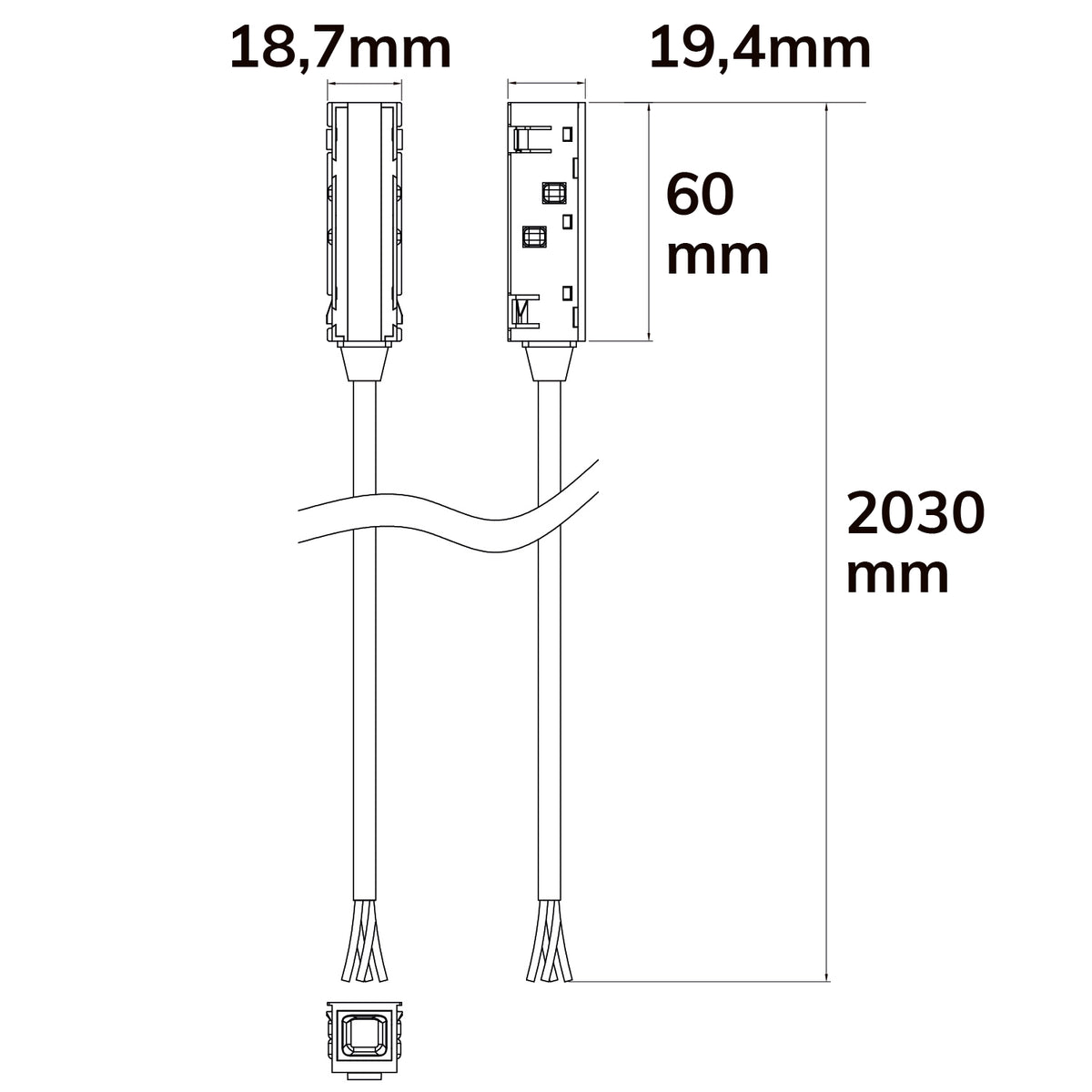 Track48 | Railaccessoire | voeding | kabel 200cm | max. 6A | 4-polig DALI