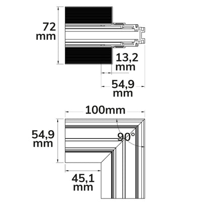 Track48 | Railaccessoire | hoek 90° verticaal | gipsplaatrail | niet stroomvoerend | wit