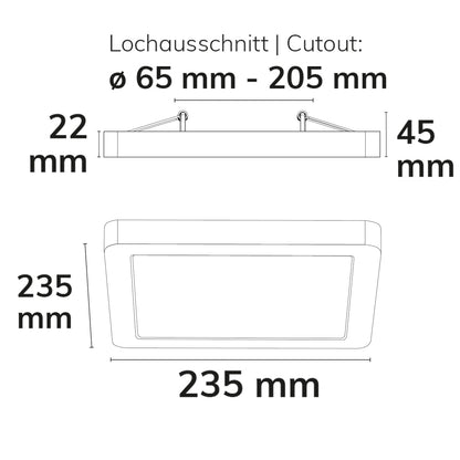 Flex Pro | Downlight | opbouw/inbouw | 235x235mm | 16W | 3000/3500/4000K | dimbaar | wit