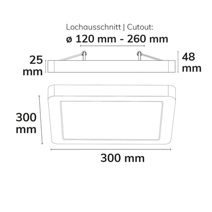 Flex Pro | Downlight | opbouw/inbouw | 300x300mm | 22W | 3000/3500/4000K | dimbaar | wit
