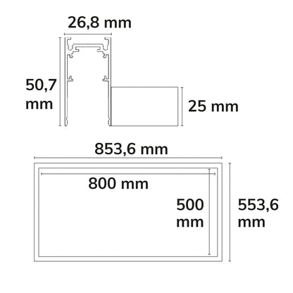 Track48 | Rail | lichtframe H50 | 500x800mm | wit