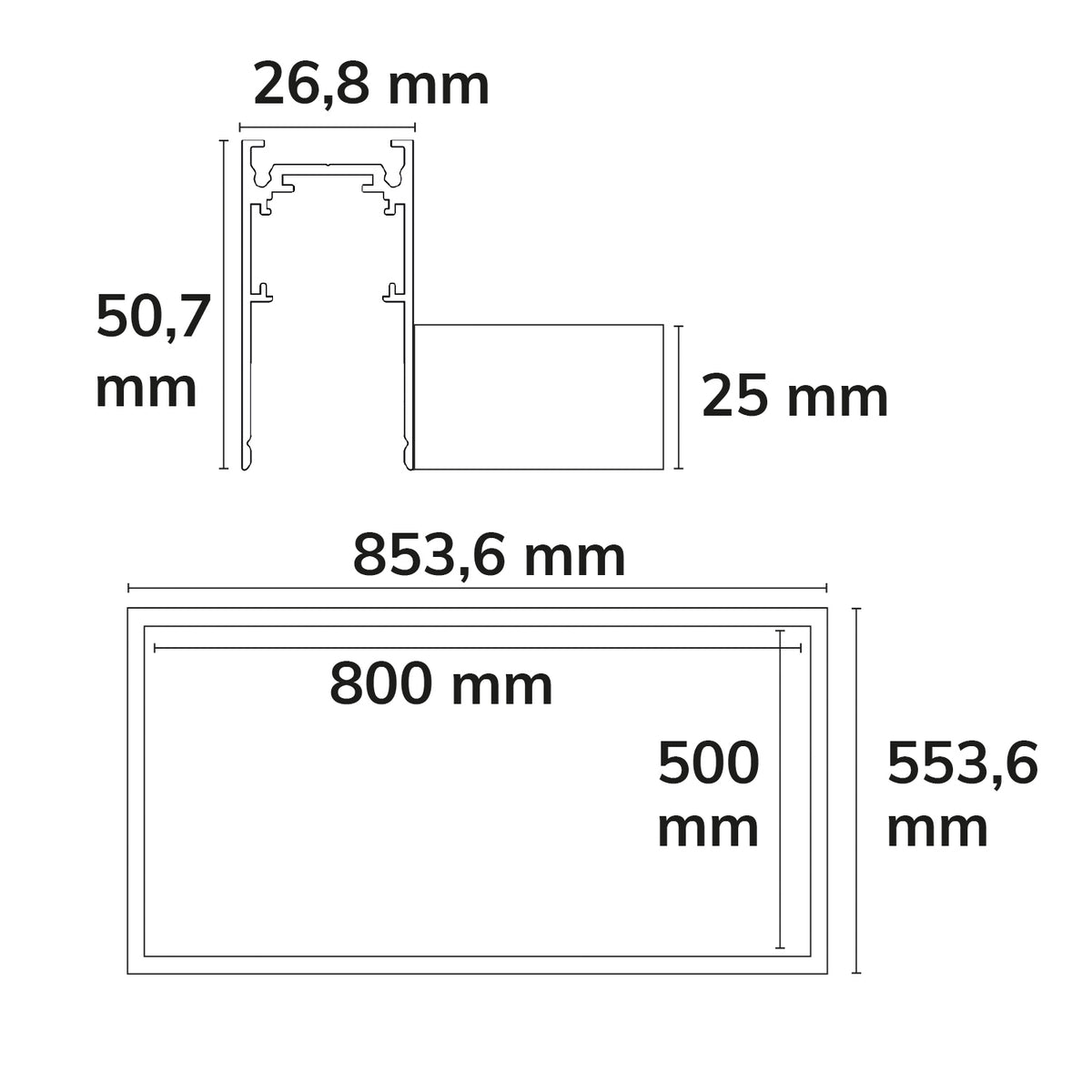 Track48 | Rail | lichtframe H50 | 500x800mm | zwart