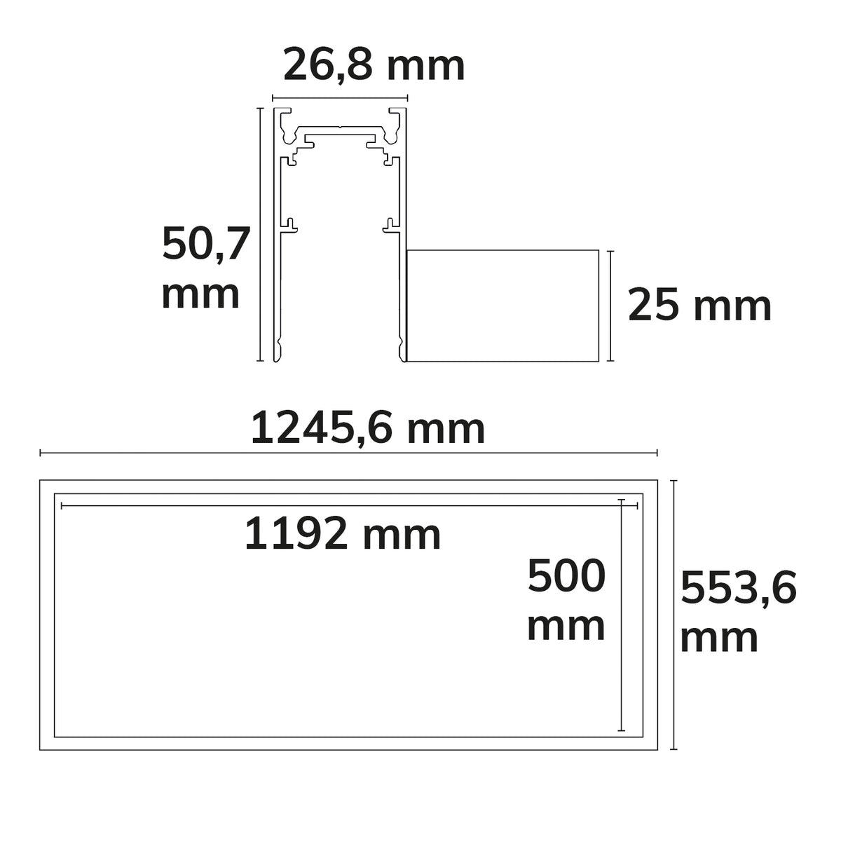Track48 | Rail | lichtframe H50 | 500x1192mm | wit