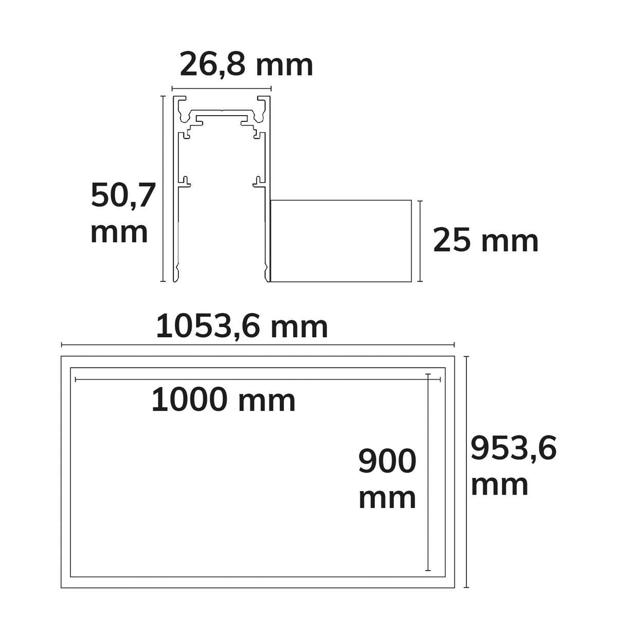 Track48 | Rail | lichtframe H50 | 900x1000mm