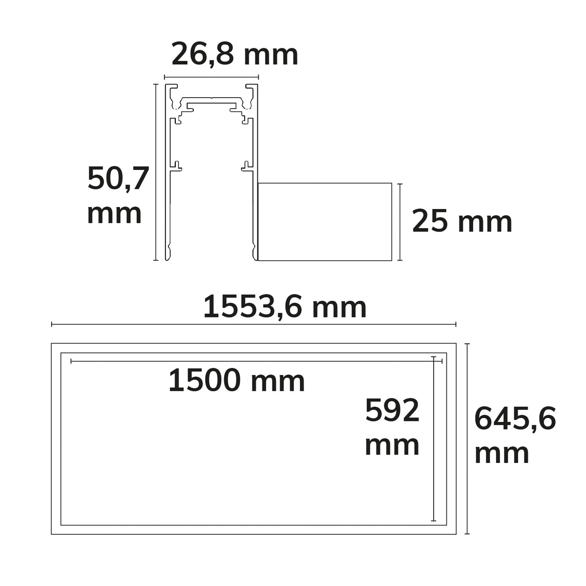 Track48 | Rail | lichtframe H50 | 592x1500mm | wit
