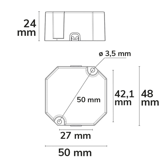 LED driver | inbouwdoos | PWM | 12V | 0-12W | inbouwdiepte 24mm | IP65 | dimbaar