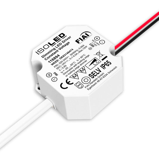 LED driver | inbouwdoos | PWM | 24V | 0-12W | inbouwdiepte 24mm | IP65 | dimbaar