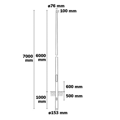 Lichtmast | 6m | opzetmaat 76mm | thermisch verzinkt