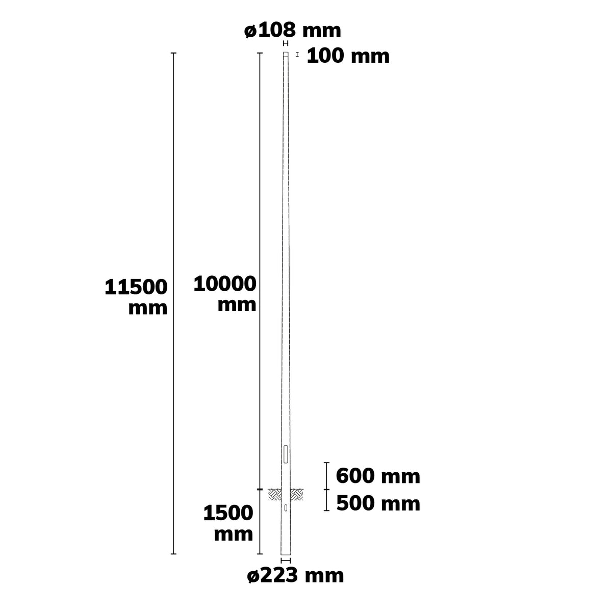 Lichtmast | 10m | opzetmaat 108mm | thermisch verzinkt
