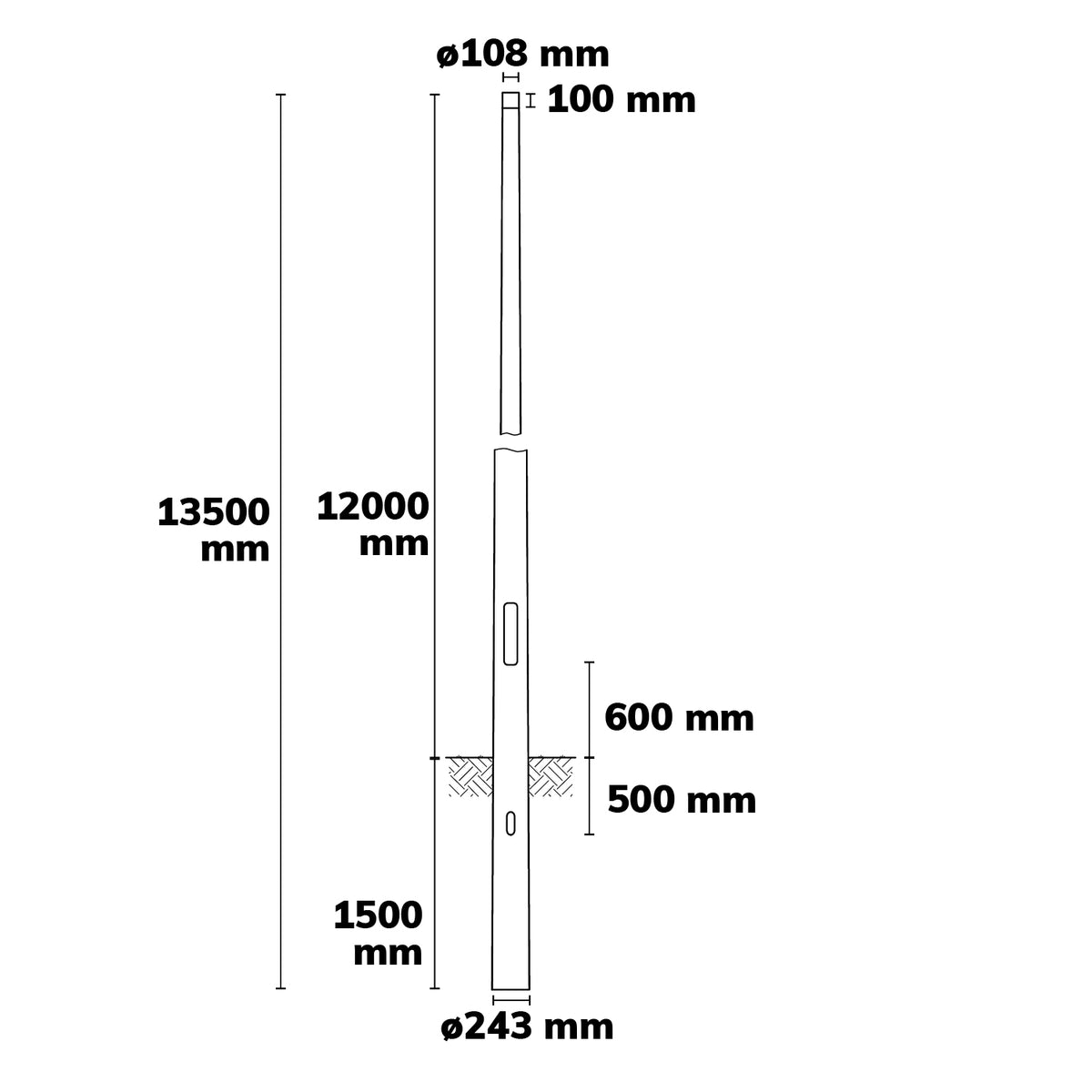 Lichtmast | 12m | opzetmaat 108mm | thermisch verzinkt