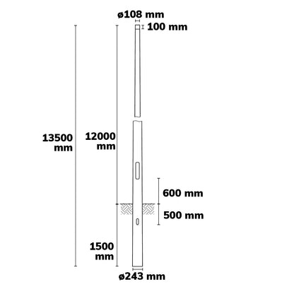 Lichtmast | 12m | opzetmaat 108mm | thermisch verzinkt