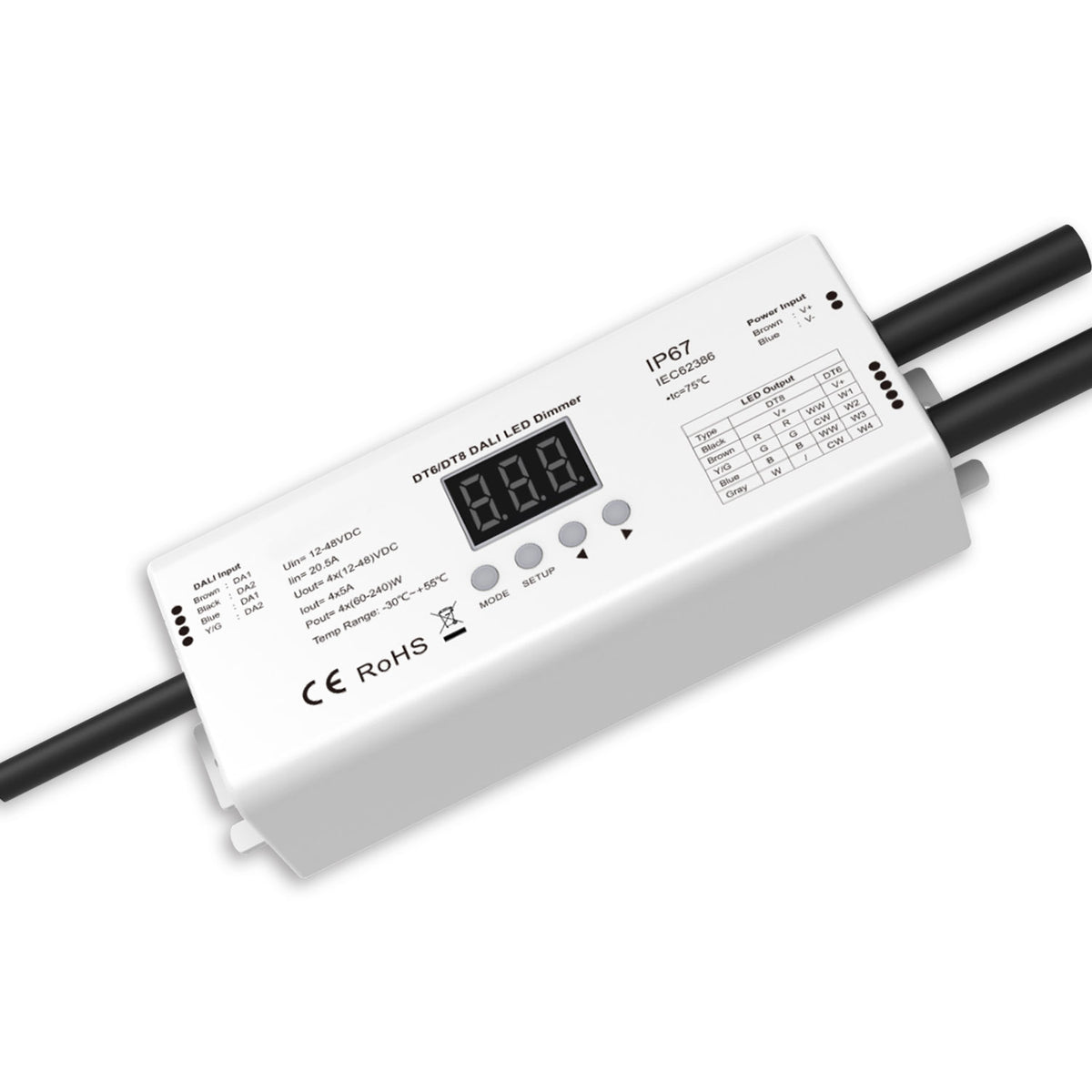 DALI-2 DT6/DT8 Multi-PWM | Dimmer | 4 kanalen | 12-24V 4x5A | 36-48V 4x3A | IP67