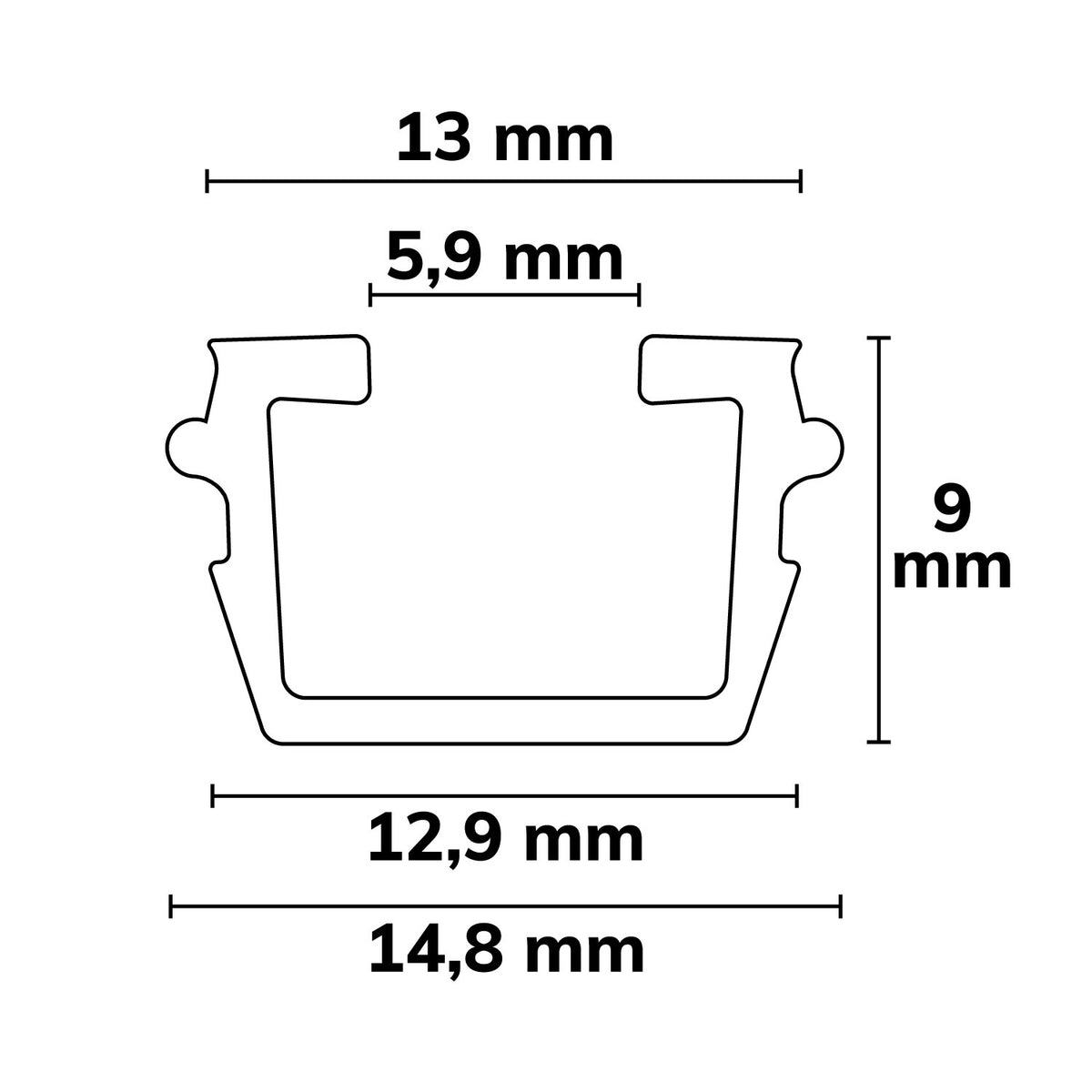 Profielaccessoire | gordijninleg | binnenmaat 9,7x6,5mm | sleuf 6mm