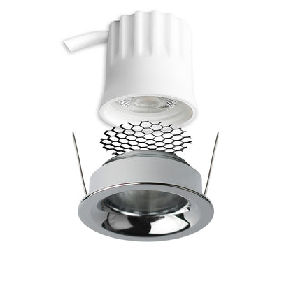 BACK32 | Inbouwspot | rond | aluminium gepolijst | CRI90 | verdiept | honingraat | 5W | dimbaar
