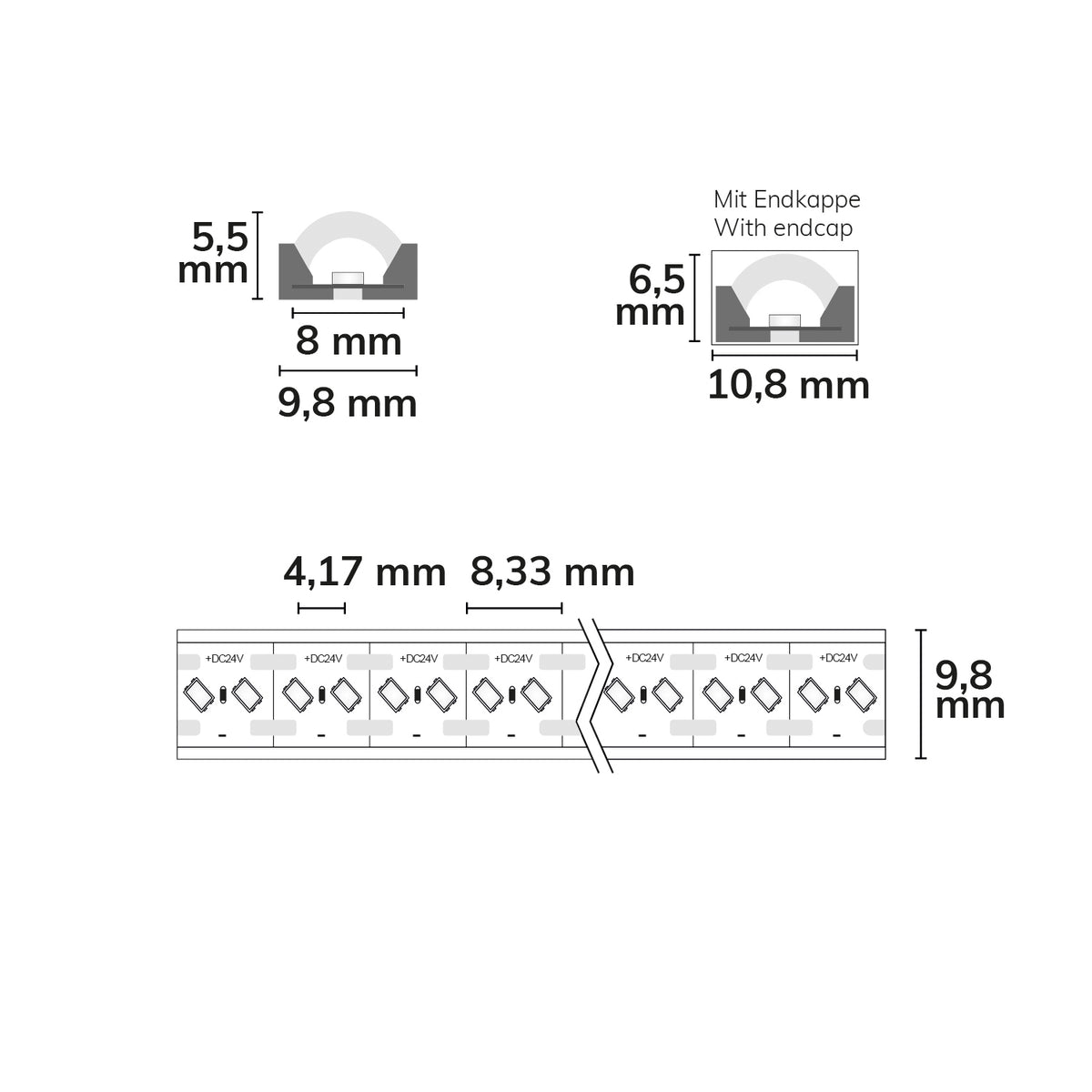 FC940 | LED-strip | flex tube | 5m | 4000K | 10W/m | 24V | IP66 | MiniAMP