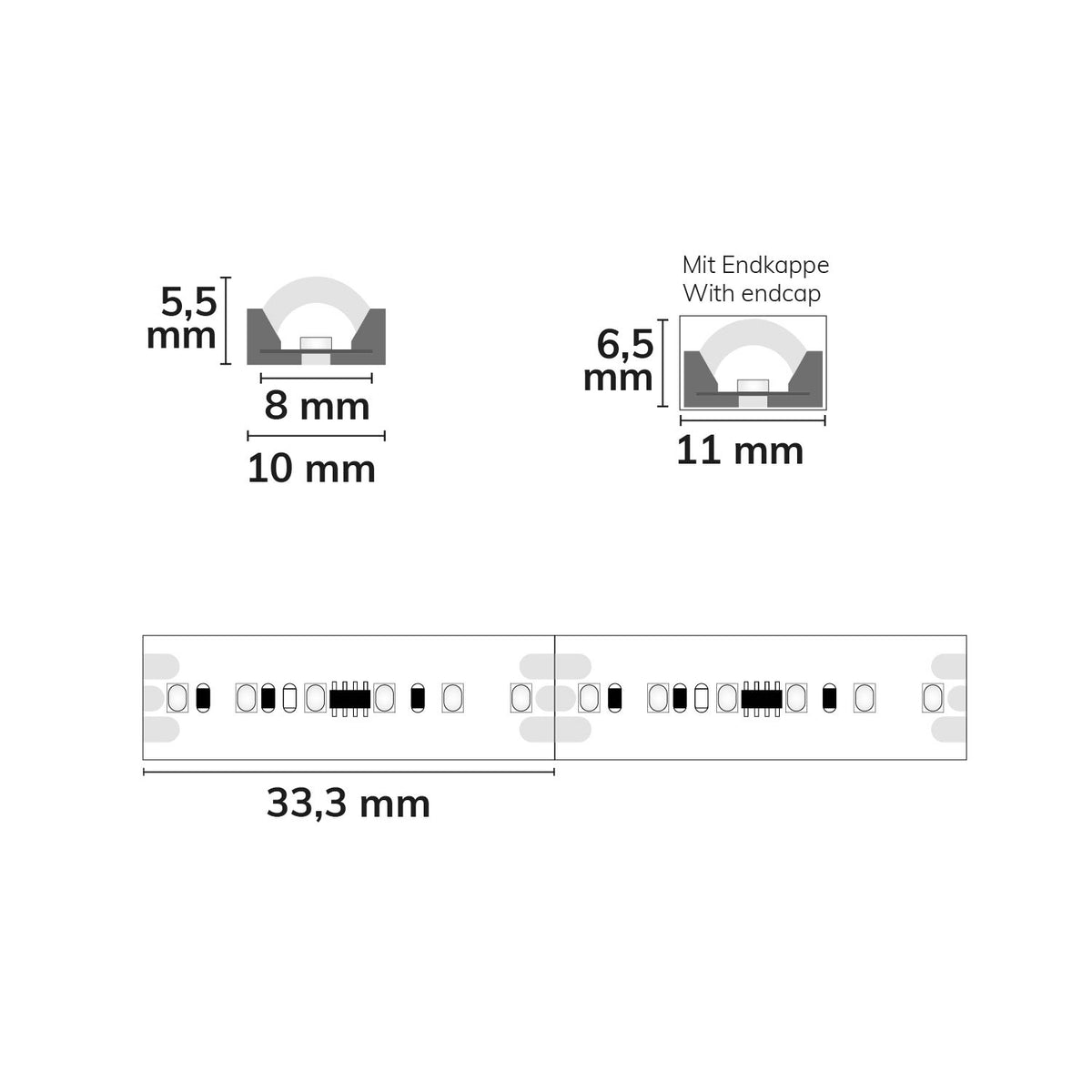 FW1903S SPI | LED-strip | flexibele tube | 5m | 10W/m | 24V | IP66