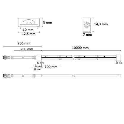 COB | LED-strip | 230V | 10m | 14W/m | CRI90 | IP67