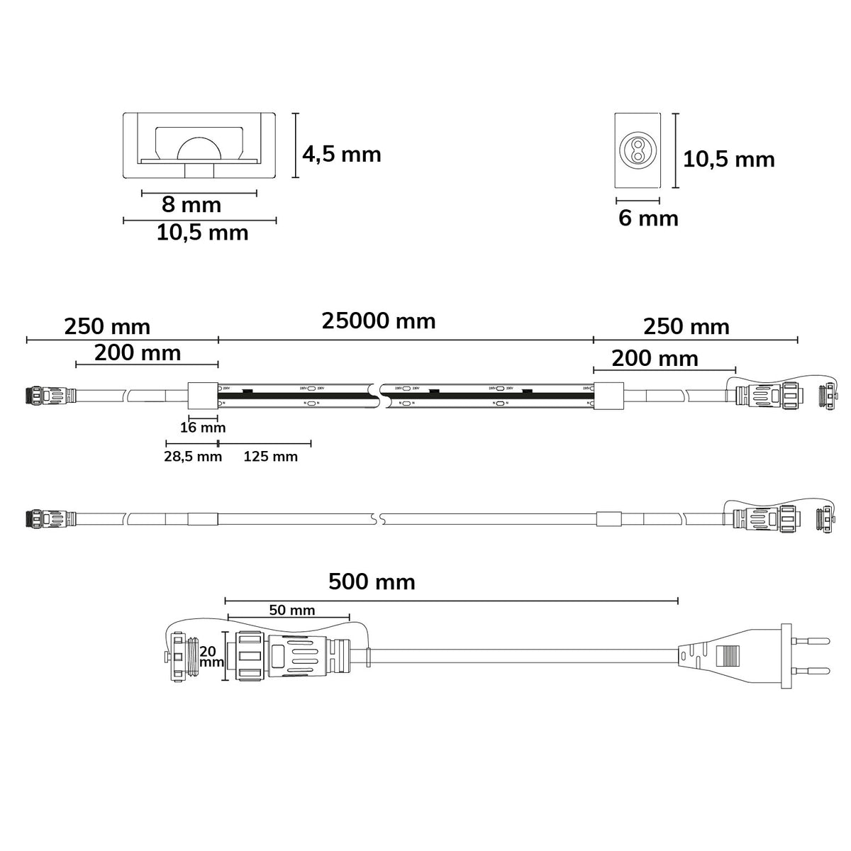 COB | LED-strip | 230V | 25m kabelhaspel | 12W/m | CRI80 | IP67