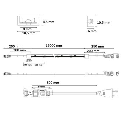 COB | LED-strip | 230V | 15m kabelhaspel | 12W/m | CRI80 | IP67