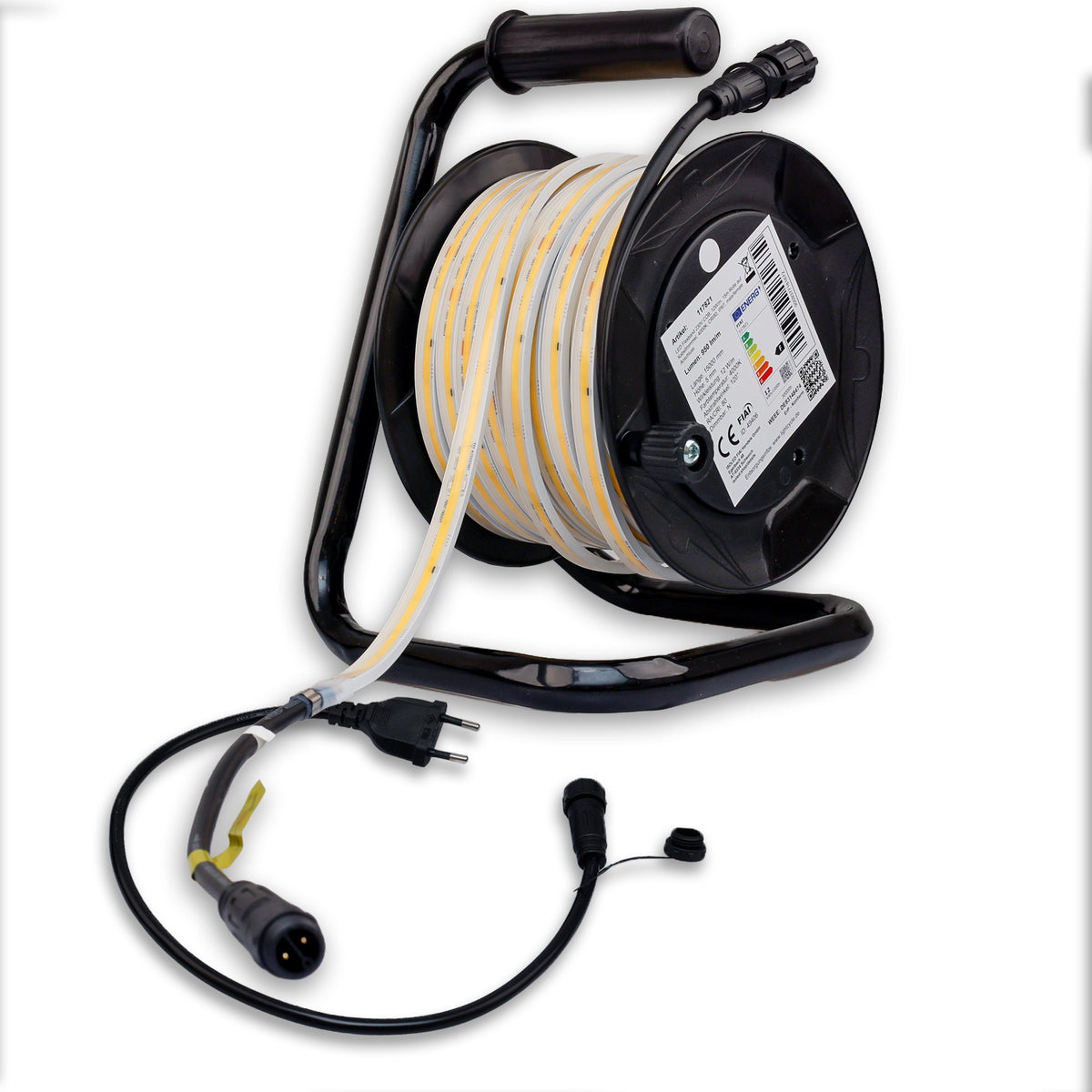 COB | LED-strip | 230V | 15m kabelhaspel | 12W/m | CRI80 | IP67