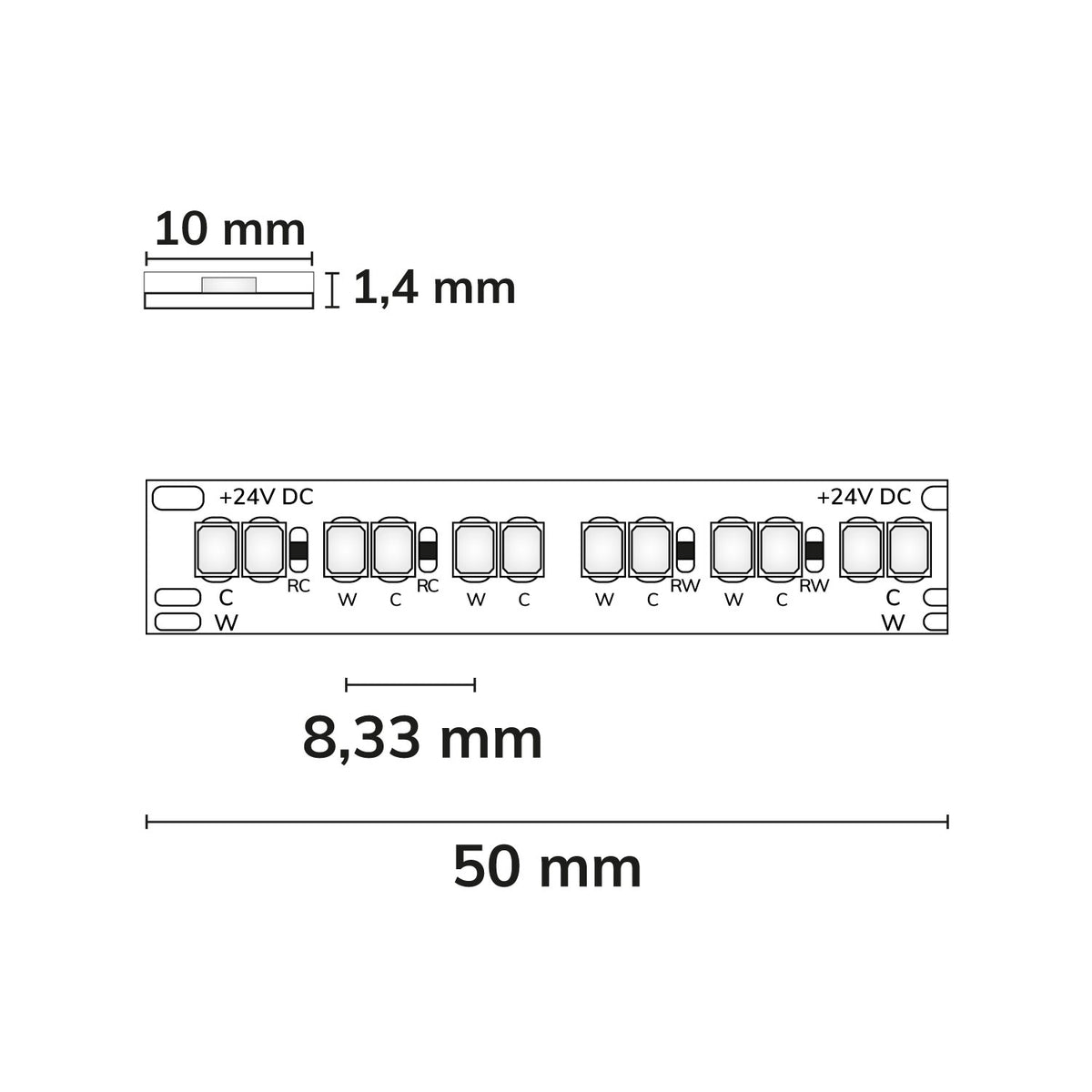 CCC Amber+SkyBlue | LED-strip | 5m | 15W+15W | 24V | IP20