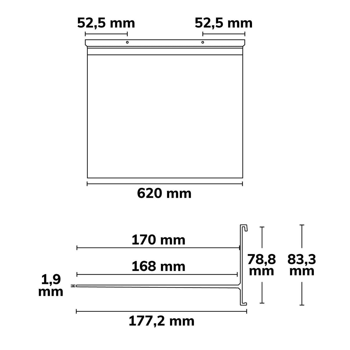 Versa | Profielaccessoire | Plankdrager 170 | 25kg | wit | 62cm