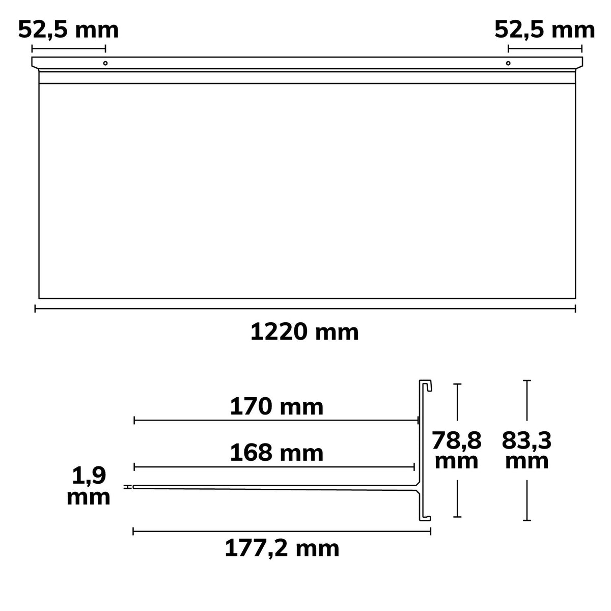 Versa | Profielaccessoire | Plankdrager 170 | 45kg | wit | 122cm