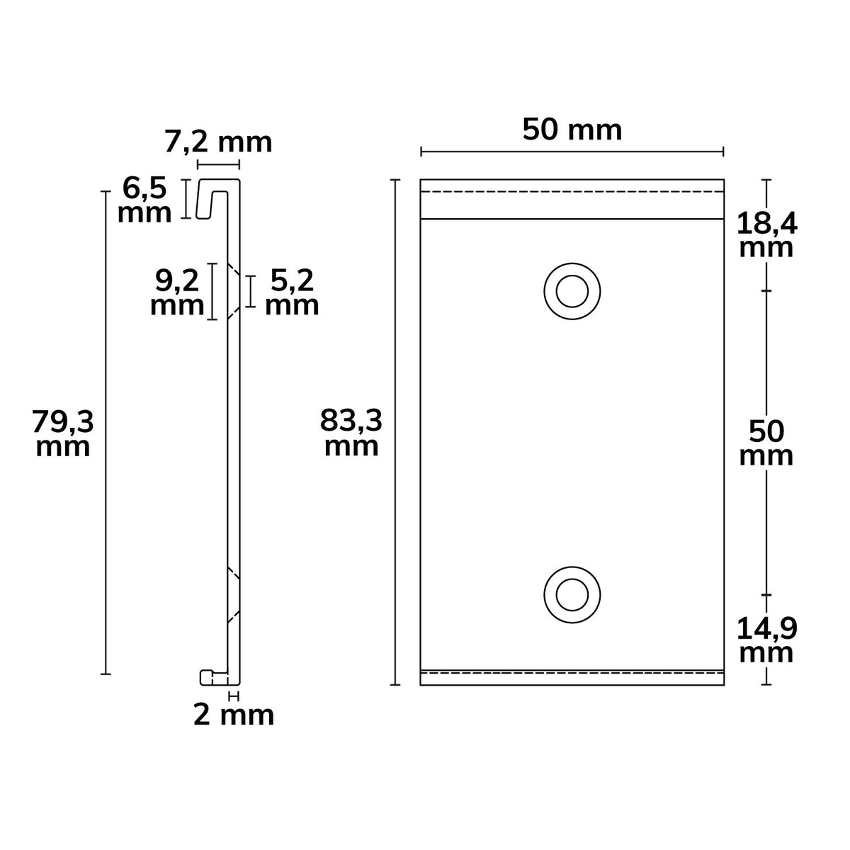 Versa12 | Profielaccessoire | Wandmontageclip | 5cm