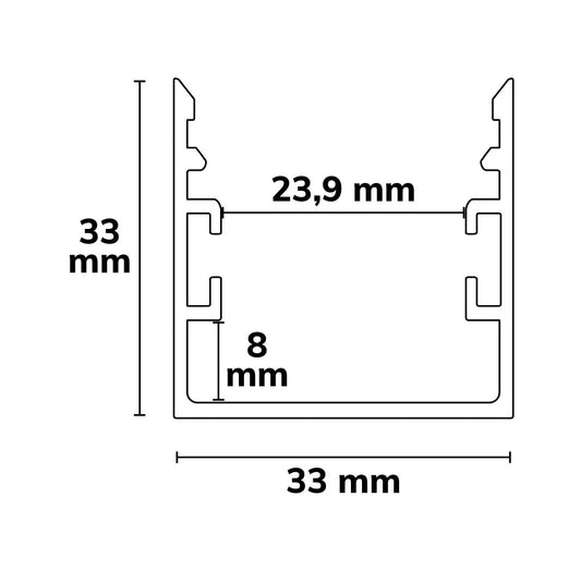 Aluminium profiel | opbouw 33x33mm | zwart RAL 9005 | 200cm