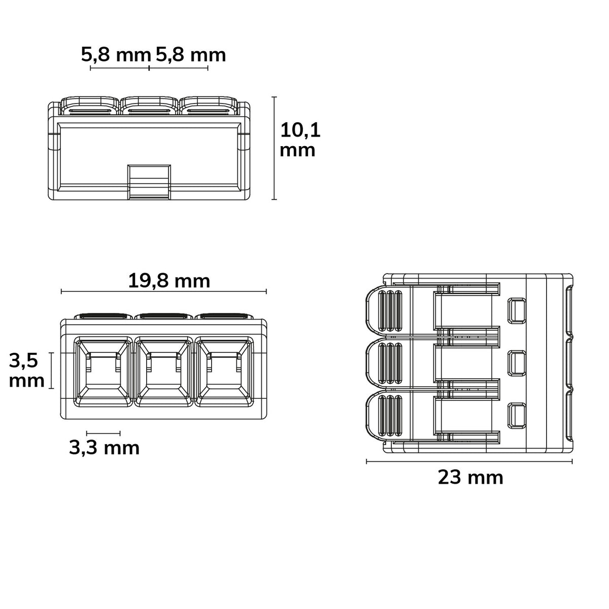 Connector | Hevelklem 3-polig | 0,2-4mm² | 450V/32A | 25 stuks