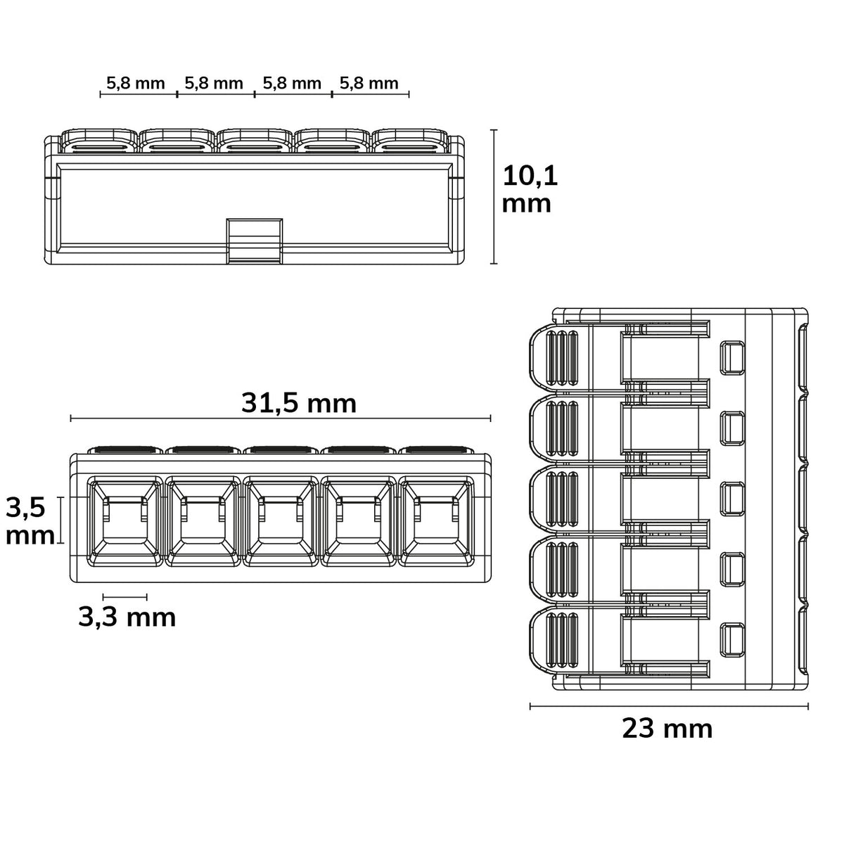 Connector | Hevelklem 5-polig | 0,2-4mm² | 450V/32A | 25 stuks