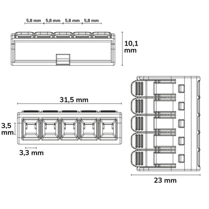 Connector | Hevelklem 5-polig | 0,2-4mm² | 450V/32A | 25 stuks