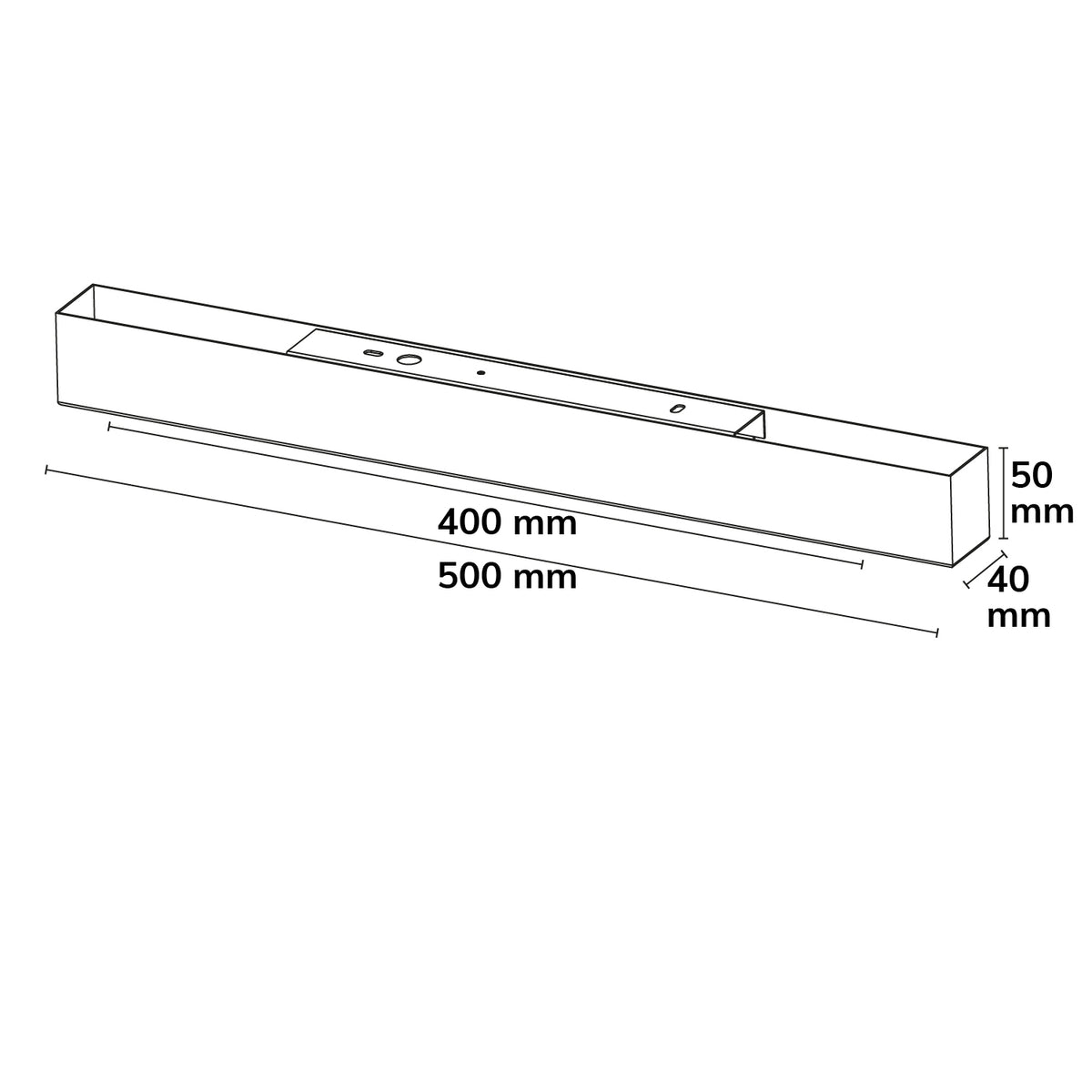 Installatiemateriaal | Opbouw plafondkap met ruimte voor voeding | 500x40x50mm