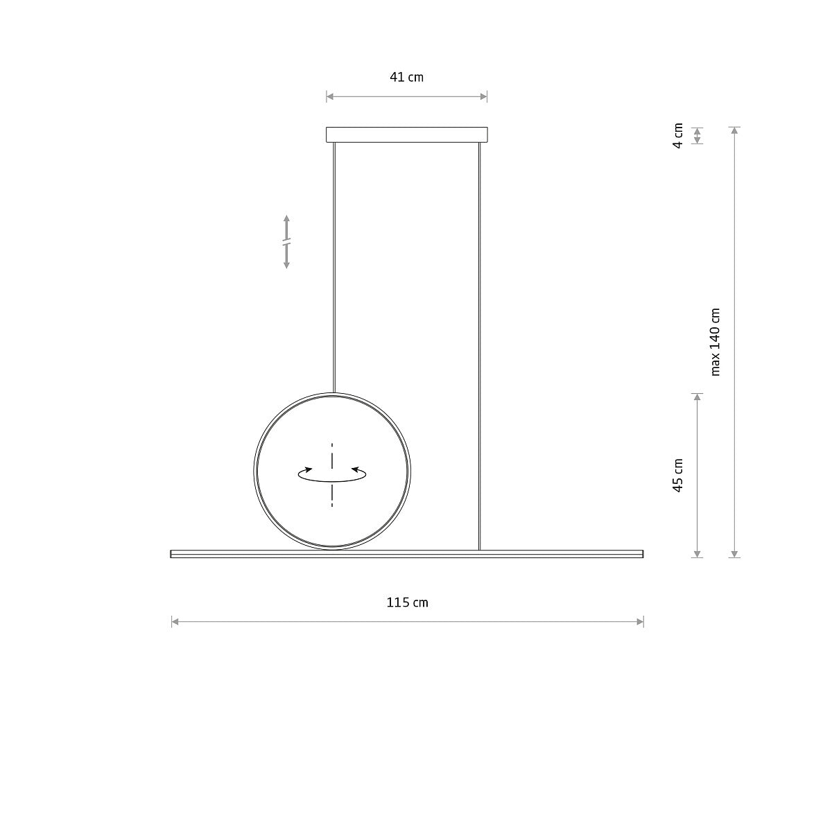 LINEO LED hanglamp technische tekening met afmetingen