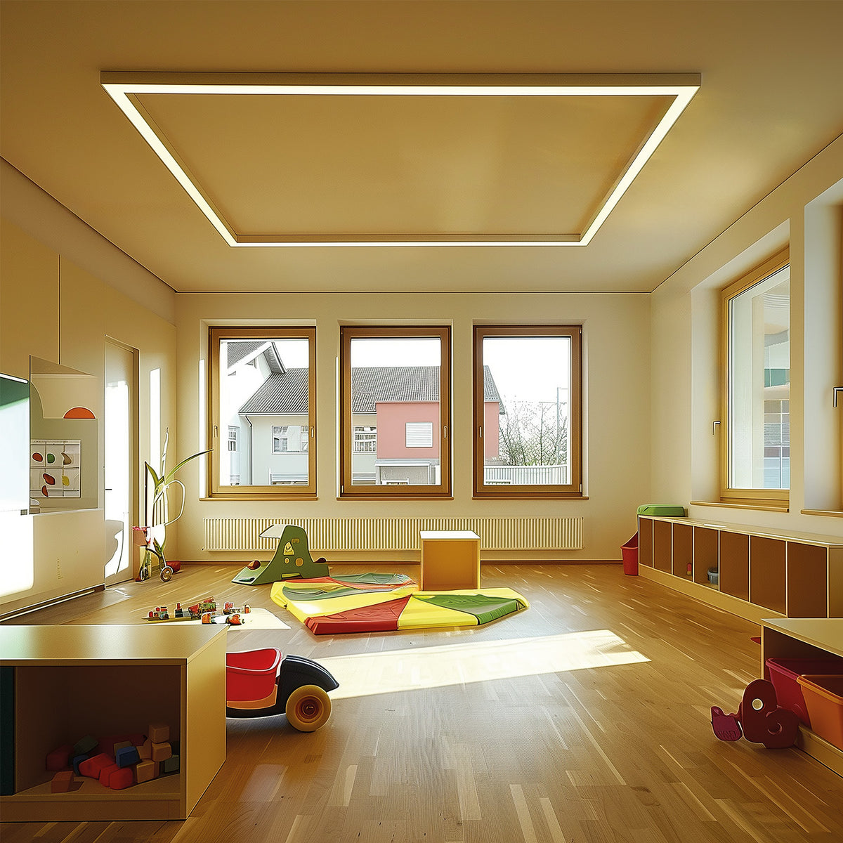 PROLAMP 40Dhm | Lineaire armatuur | opbouw rechthoek | wit | 2000x2000mm | 124W | 3000K | TRIAC