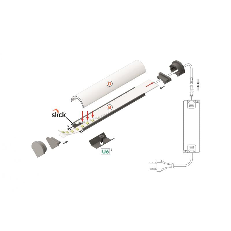 Lumexa Aluminium hoekprofiel 1m met cirkelvormige cover voor LED-strip tot 10 mm