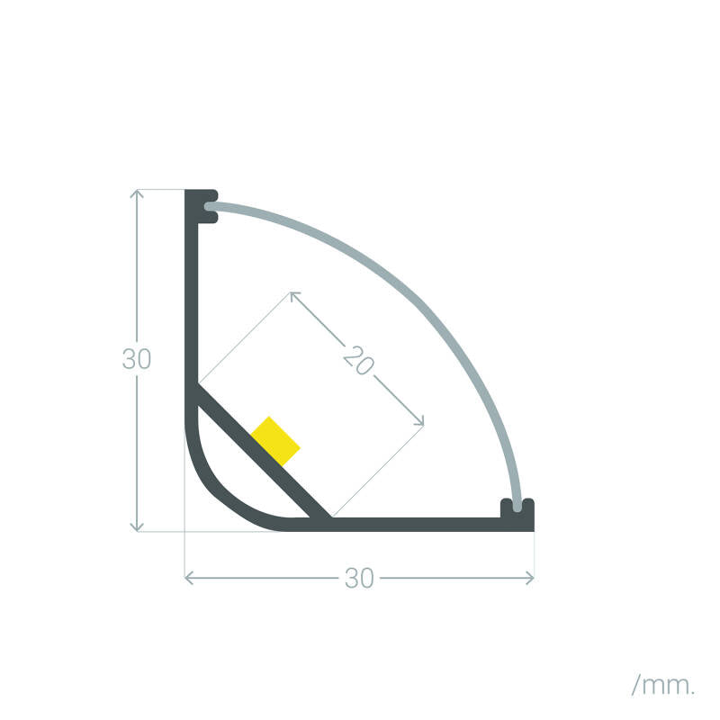 Aluminium profiel hoek rond | voor LED-strip tot 20mm