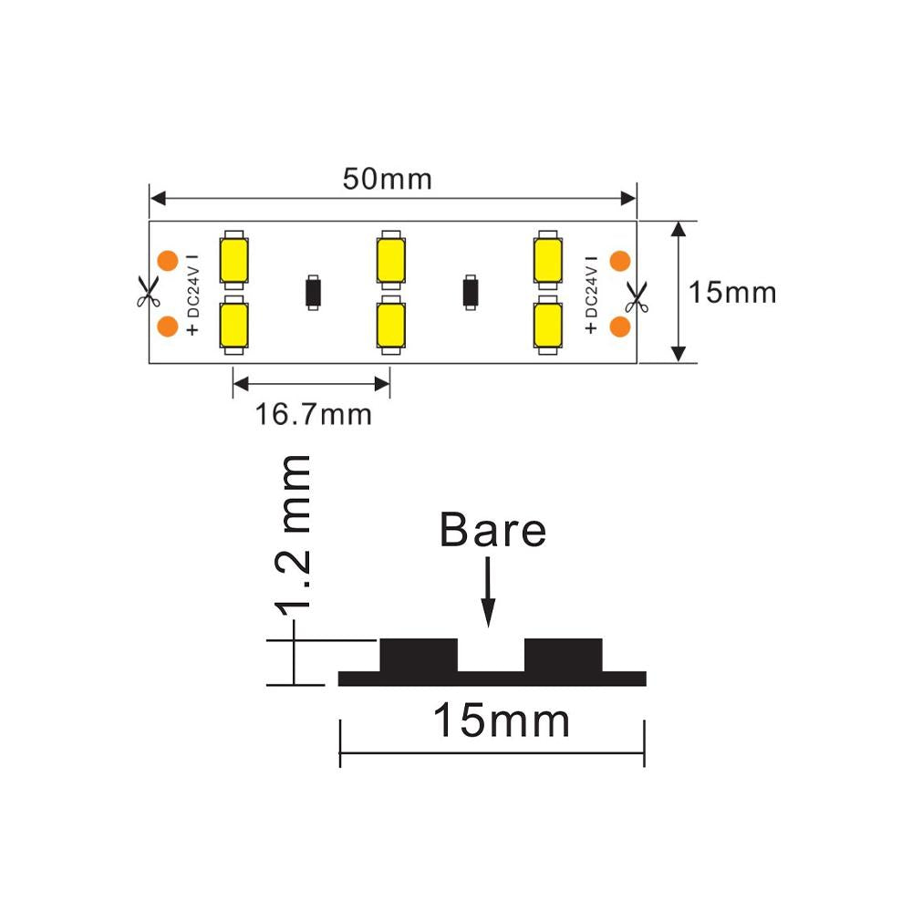 LED strip 24V | 120LED/m 5630 | 5m | IP20 | 2700K | CRI>90