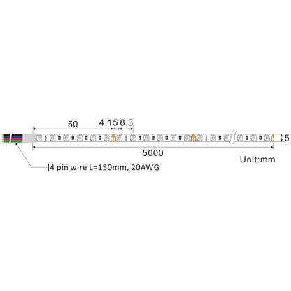 LED strip | 24V | 120LED/m 2835 | 5mm | 5 meter | IP20 | RGB