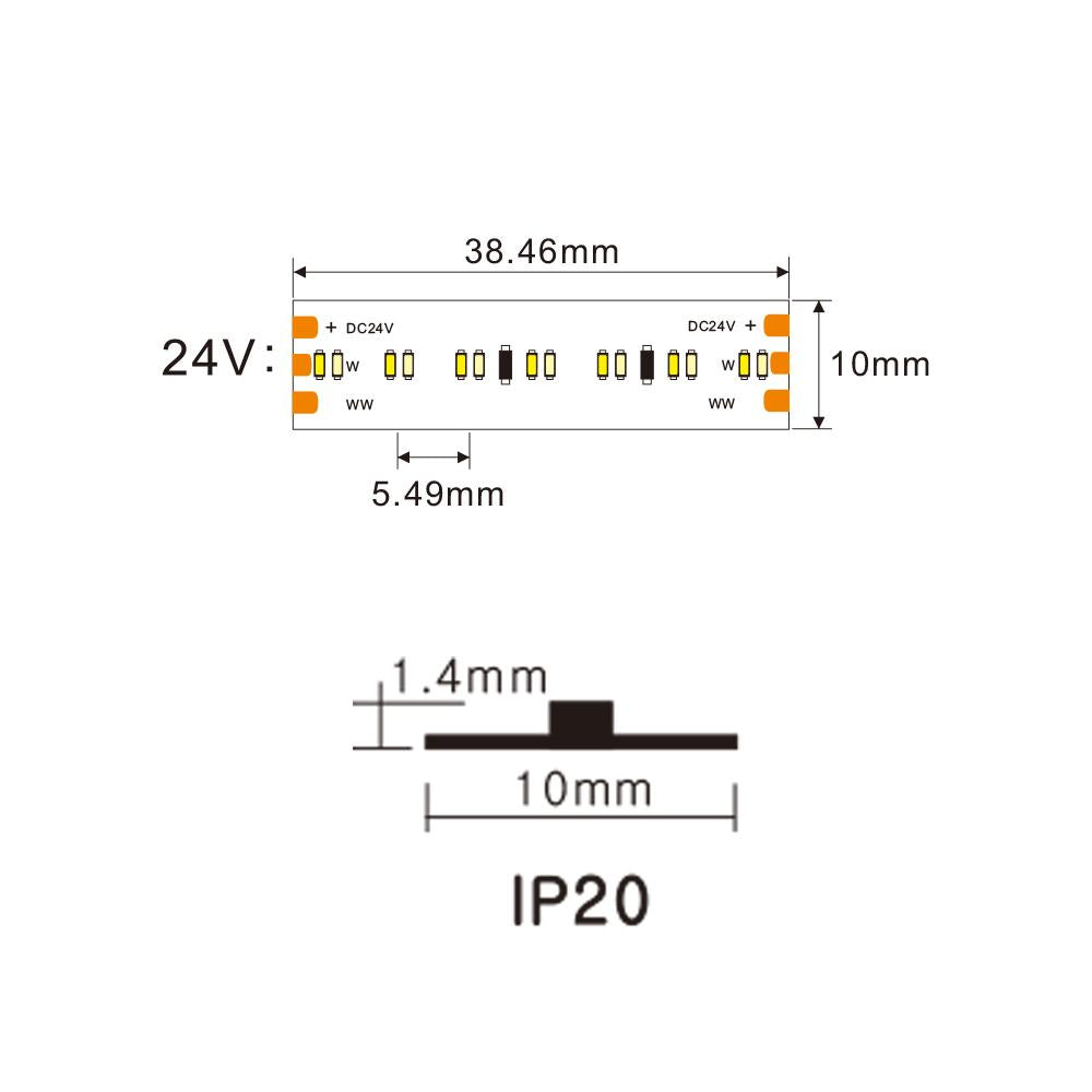 LED strip | 24V | 364LED/m TW | 5 meter | IP20 | 1800-6500K