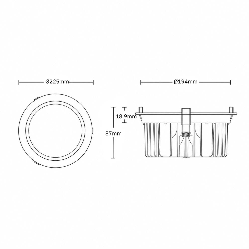 Reflector downlight wit | Ø225mm | 60° | 3000K | 18~30W | EU stekker