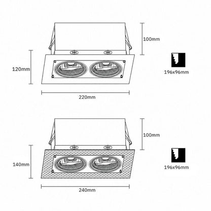 Inbouw/trimless armatuur 2x 50mm